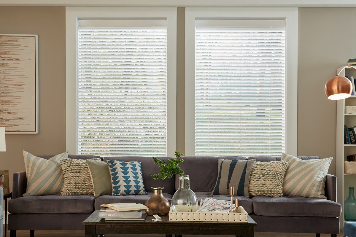  Living Room with Painted Wood Blinds in Arctic White